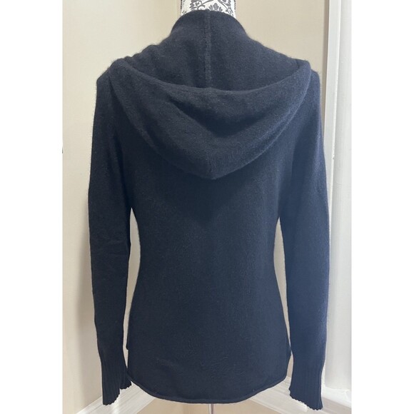 Vintage Henley Hoodie Cashmere Sweater Womens L Kangaroo Pouch Black Y2K Preppy - Picture 6 of 13